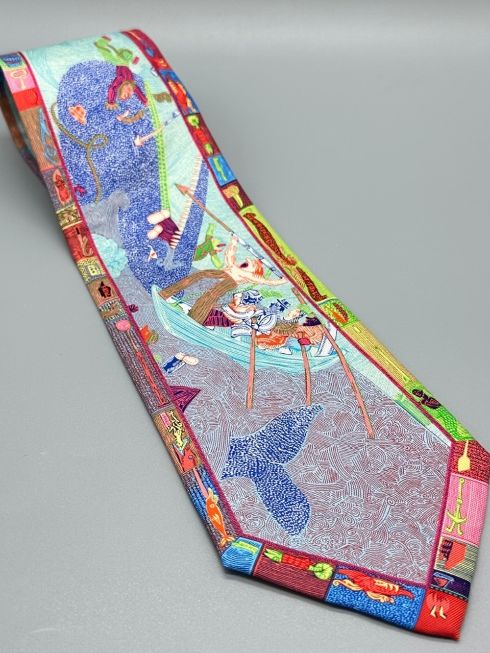 New Mystic Seaport Museum Whaling Nautical Ships Silk Tie 57" Maritime Ocean